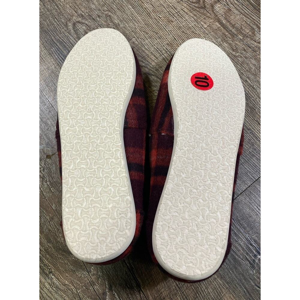 TOMS Belmont Red Plaid Slippers Flats Women Size 10 Casual Faux Shearling Wool - Picture 4 of 10